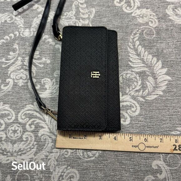 Tommy Hilfiger Women's Black Crossbody Wallet Purse Monogram Embossed - Picture 2 of 5